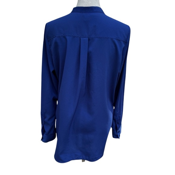 Paraphrase Women’s Large Blue Polyester Top Shirt Loose Fit Button Faux Pocket - Picture 4 of 8